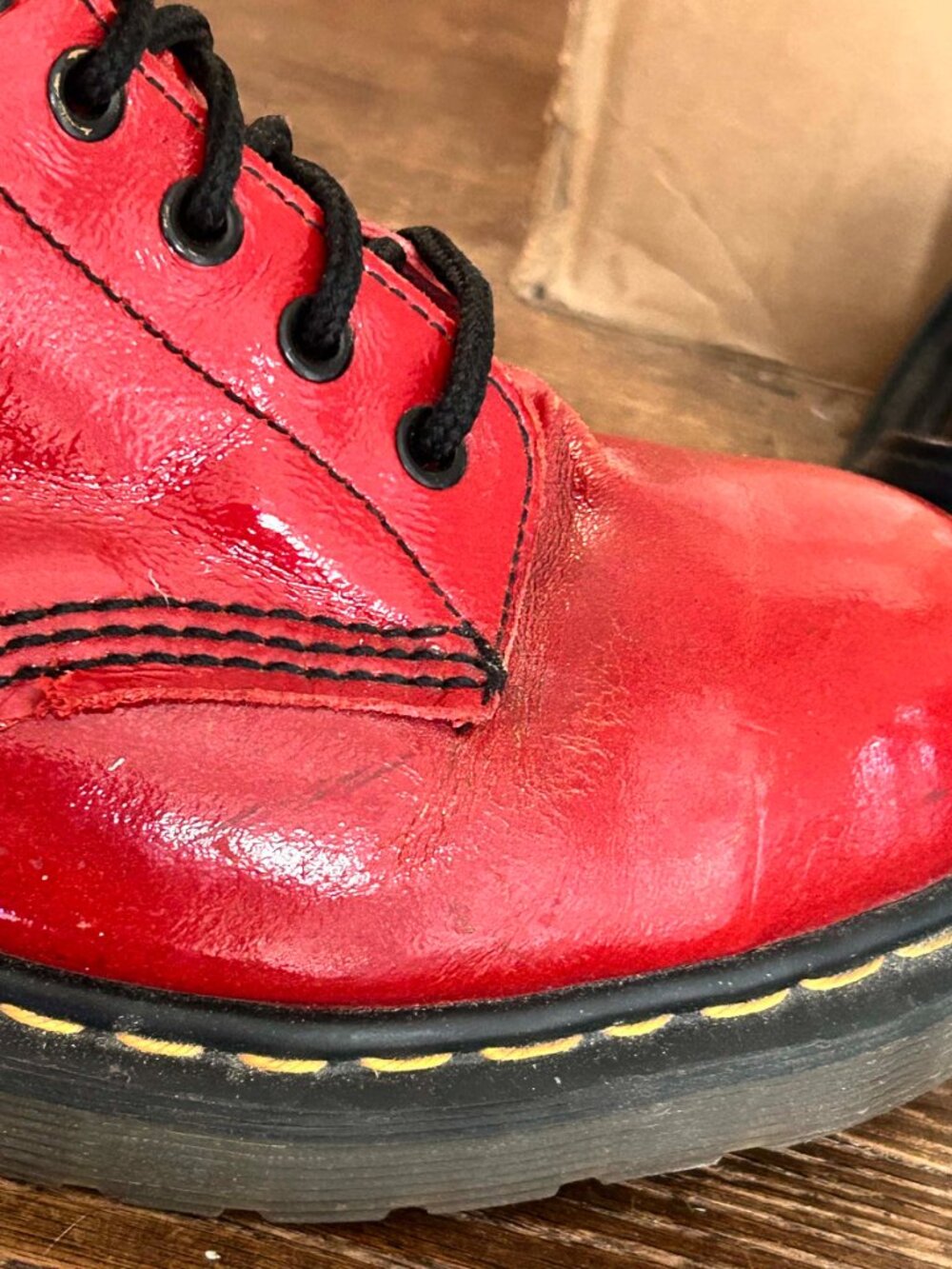 Vintage Dr. Martens 1914 Made In England Red 14-Eye Boots Size UK7/USW9 - Picture 7 of 15